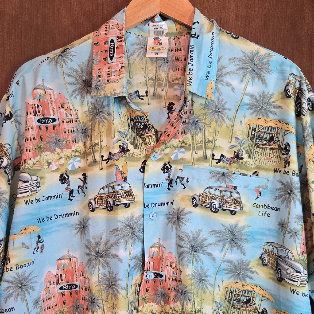 Rima Men's Size XL Lightweight Caribbean Life Button Down Tropical Shirt